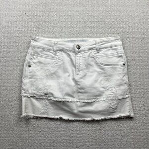 Y2K Parasuco White Denim Skirt Frayed Raw Hem Distressed Grunge Punk Alt Read